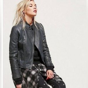 Free People lamb leather moto zip up jacket